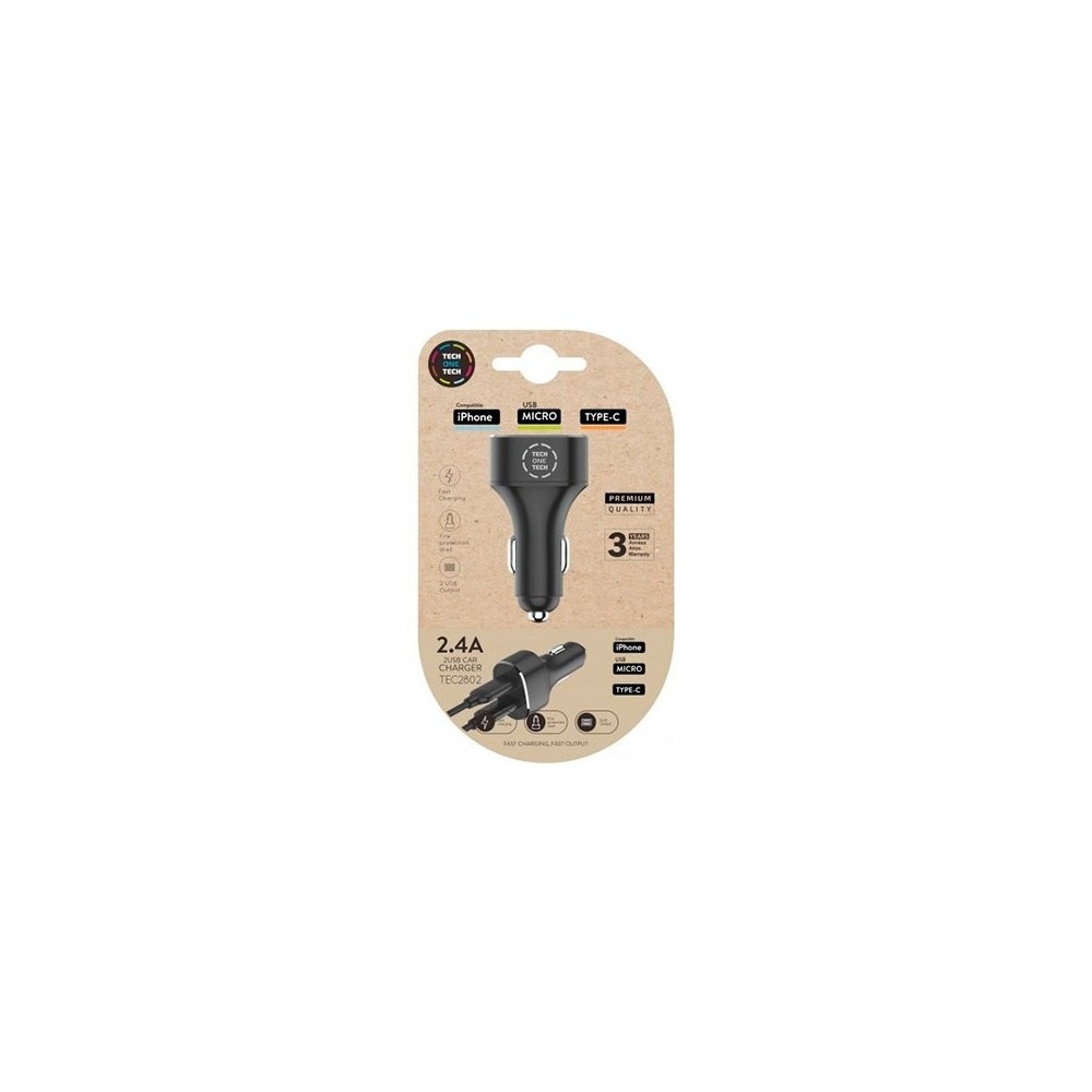 CARGADOR DOBLE MECHERO COCHE TECH ONE TECH